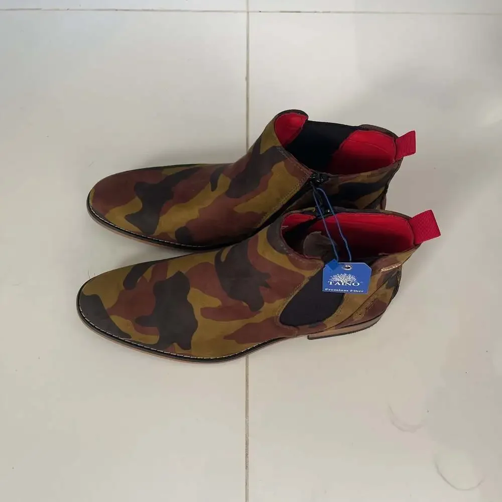 Tayno Men's Camouflage by Fernando Aldaz Boots with Side Zip - New